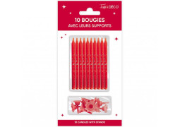10 Bougies pailletées rouge avec support