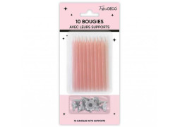 10 Bougies pailletées rose poudré avec support