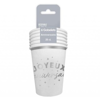 Gobelets carton Joyeux anniversaire argent