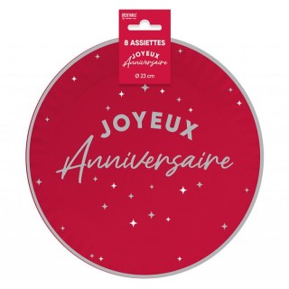 Assiettes carton GM Joyeux anniversaire rouge
