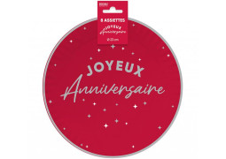 Assiettes carton GM Joyeux anniversaire rouge