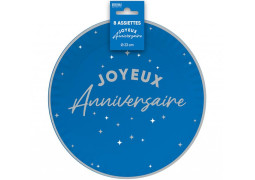 Assiettes carton GM Joyeux anniversaire bleu touareg