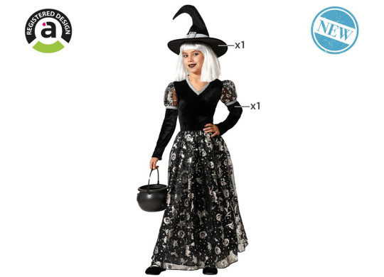 Costume enfant sorcière noir/argent Costume enfant sorcière noir/argent