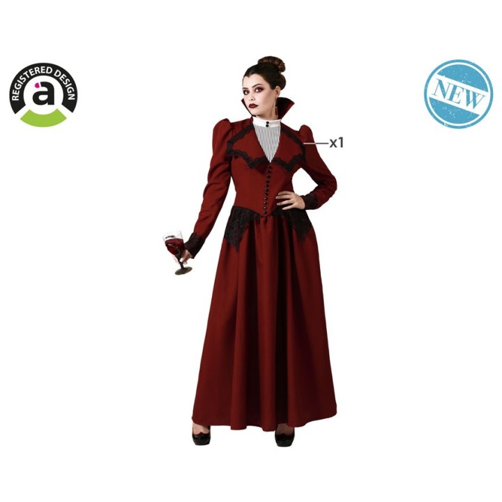 Costume femme vampiresse bordeaux rayée