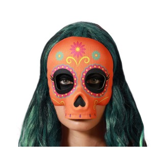 Masque adulte rigide day of dead orange