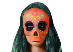 Masque adulte rigide day of dead orange