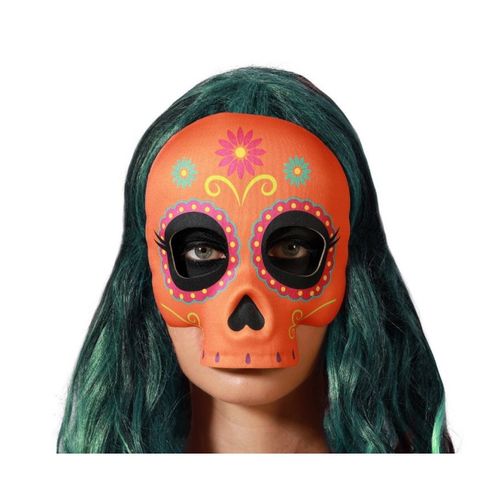 Masque adulte rigide day of dead orange