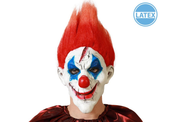 Masque adulte latex clown cheveux rouge