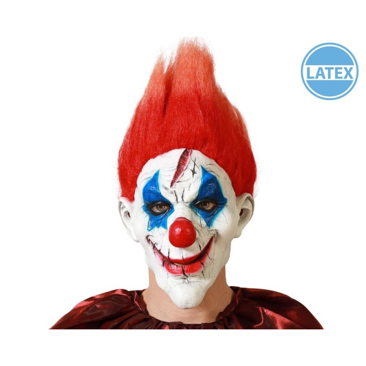 Masque adulte latex clown cheveux rouge