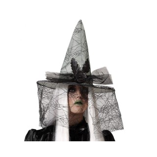 Chapeau sorcière et voile araignée blanc