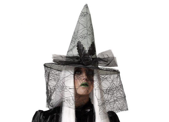 Chapeau sorcière et voile araignée blanc