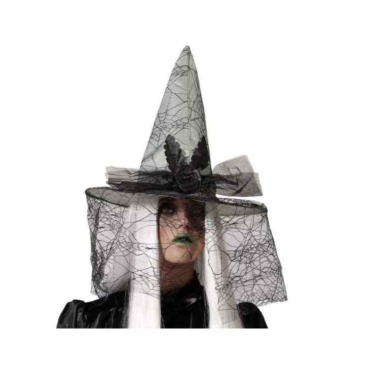 Chapeau sorcière et voile araignée blanc