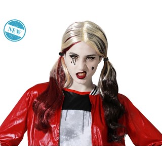 Perruque Harley Quinn noir/rouge