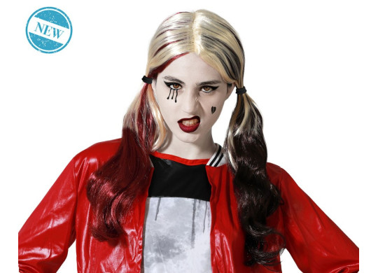 Perruque Harley Quinn noir/rouge