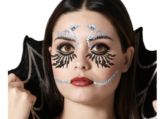 Tatouage visage squelette corbeau