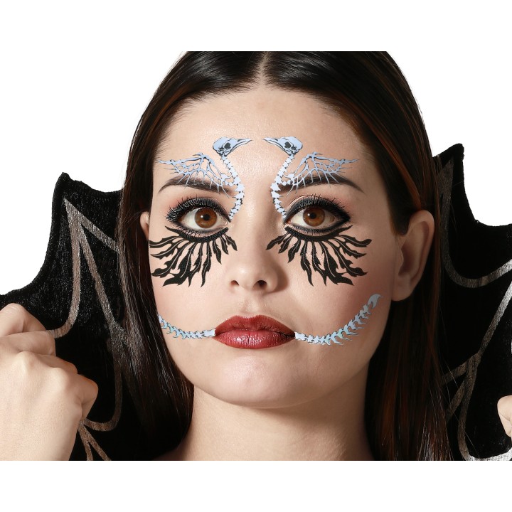 Tatouage visage squelette corbeau