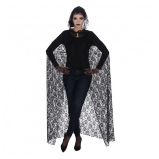 Cape adulte voile dentelle rose noire