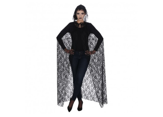 Cape adulte voile dentelle rose noire