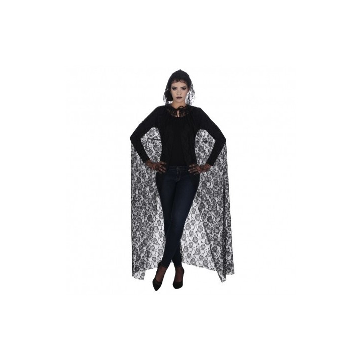 Cape adulte voile dentelle rose noire