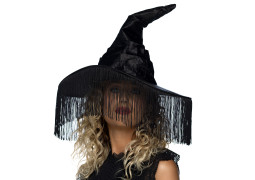 Chapeau sorcière rideau frange noir