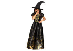 Costume enfant fille sorcière longue noir/or