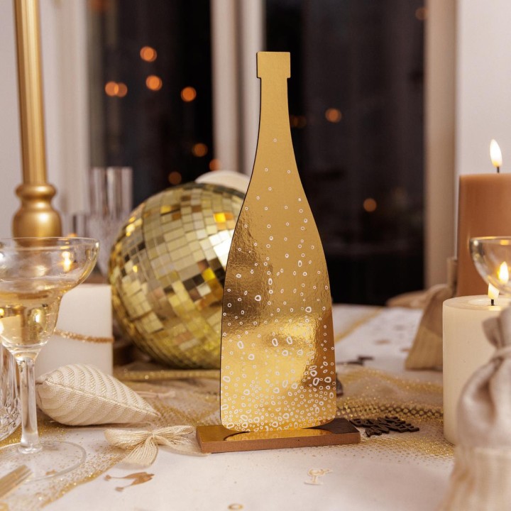 CENTRE DE TABLE BOUTEILLE CHAMPAGNE OR - Décoration de noël