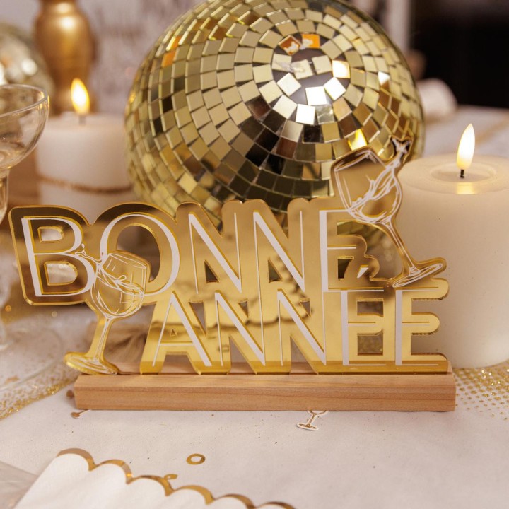 Centre de table "Bonne Année" bubble party or - décoration de table nouvel an