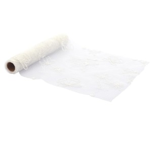 Chemin de table tissu blanc brodé - décoration de table Noël et hiver