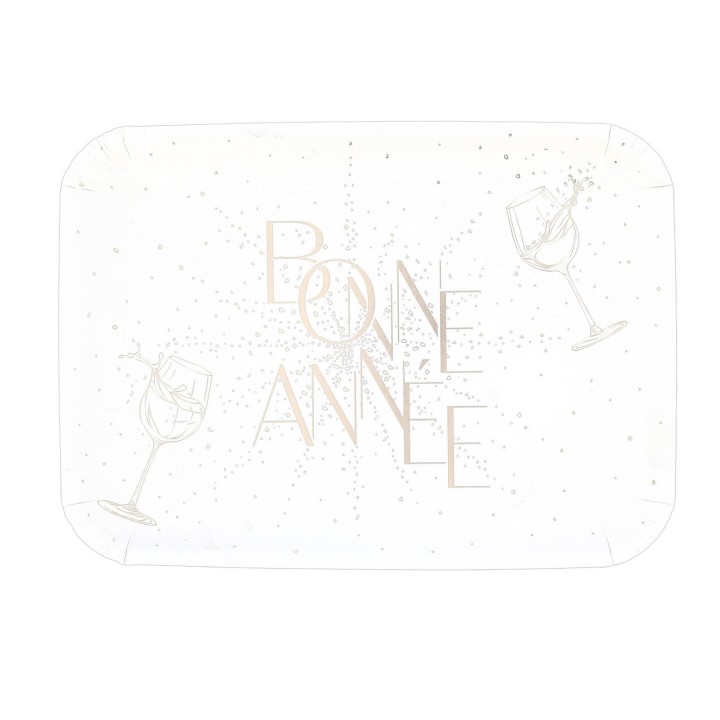Plateau blanc "Bonne Année" bubble party - décoration et vaisselle pour fêtes