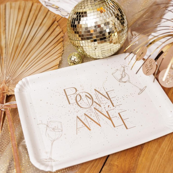 Plateau blanc "Bonne Année" bubble party - décoration et vaisselle pour fêtes