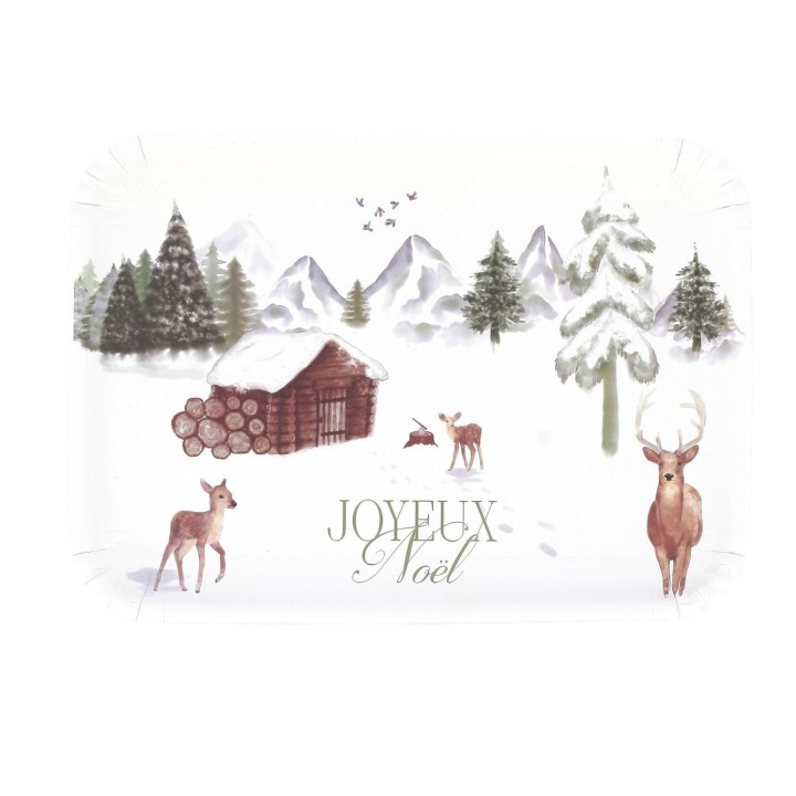 Plateau blanc "Joyeux Noël" neige éternelle - décoration et vaisselle pour fêtes