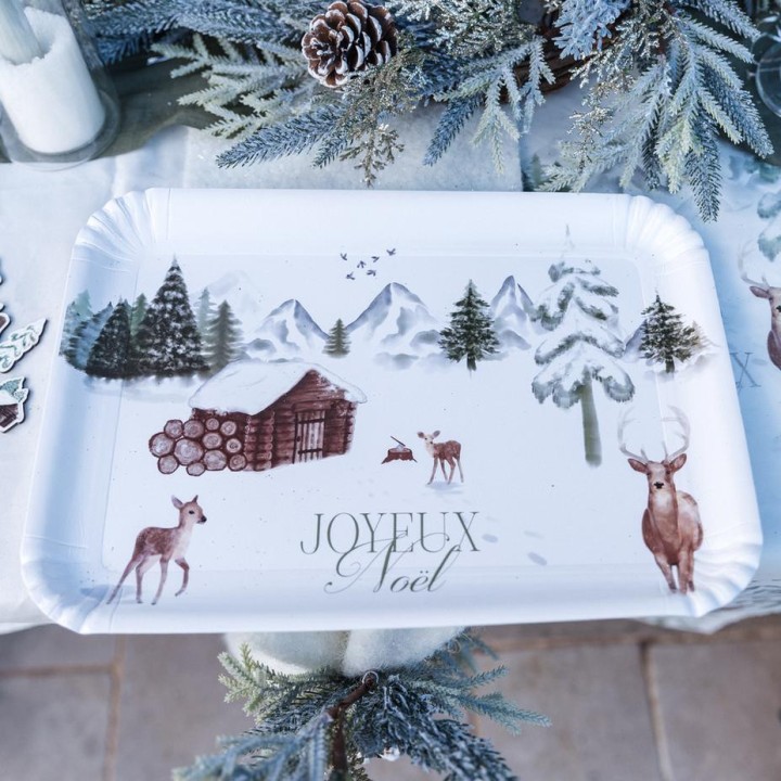 Plateau blanc "Joyeux Noël" neige éternelle - décoration et vaisselle pour fêtes
