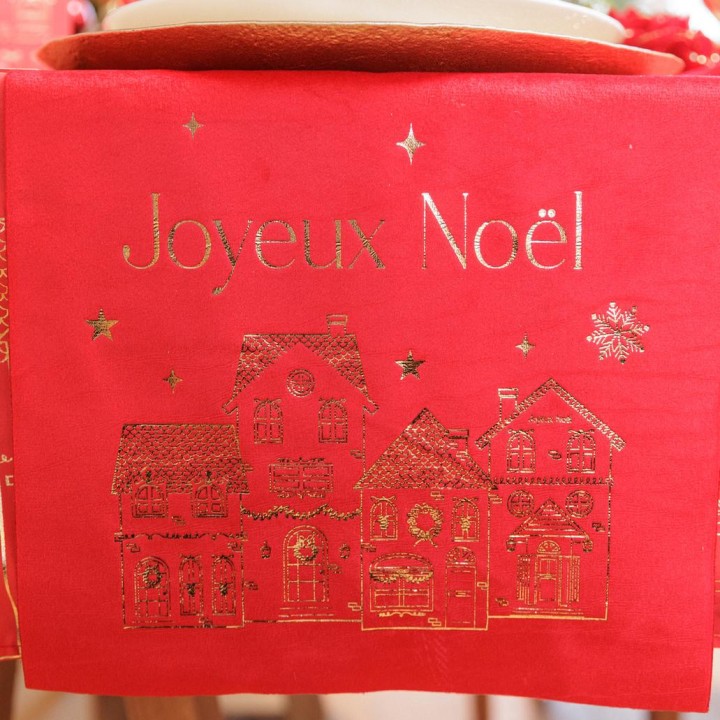 Chemin de table velours rouge "Joyeux Noël" Luxury Christmas - décoration de table de Noël