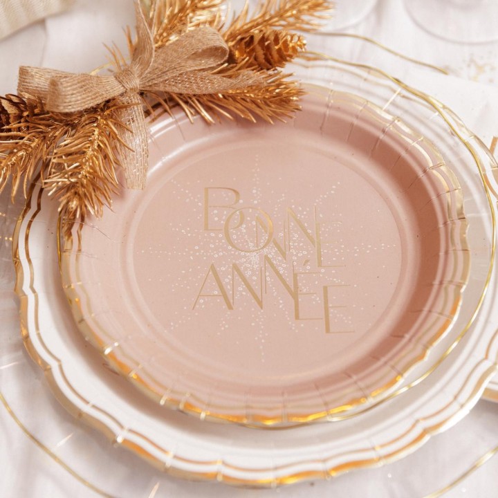 8 Assiettes vertes "Bonne Année" - décoration de table Noël