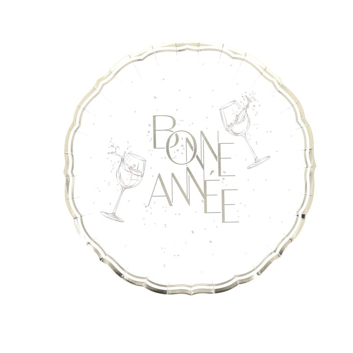 8 Assiettes blanches "Bonne Année" - décoration de table Noël