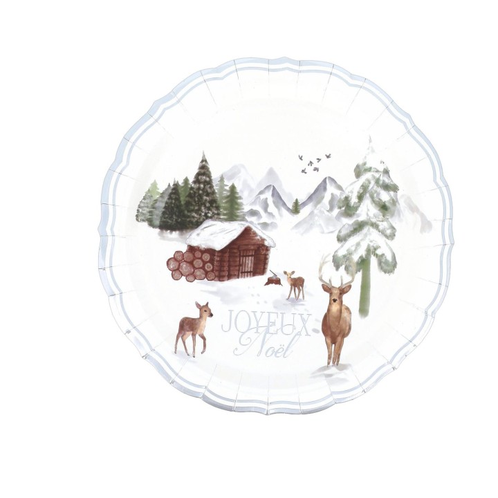 Assiettes "Joyeux Noël" neige éternelle - – décoration de table Noël