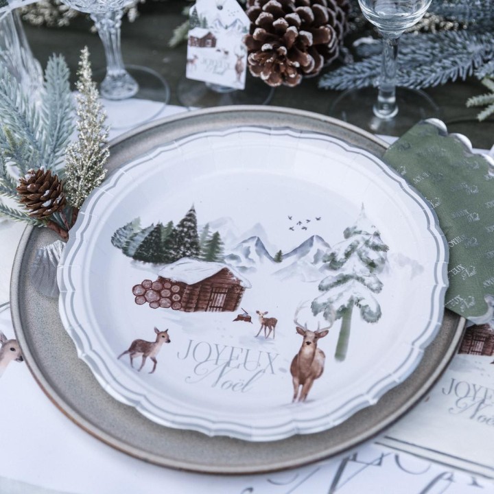 Assiettes "Joyeux Noël" neige éternelle - – décoration de table Noël