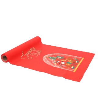 Chemin de table tissu rouge "Joyeux Noël" conte de Noël