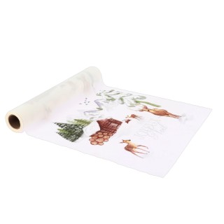 Chemin de table tissu blanc "Joyeux Noël" Neige éternelle