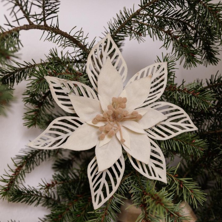 Poinsettia velours blanc - Décoration de Noël