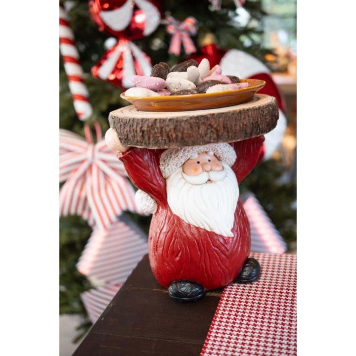 Père noël résine plateau rondin de bois - décoration noël