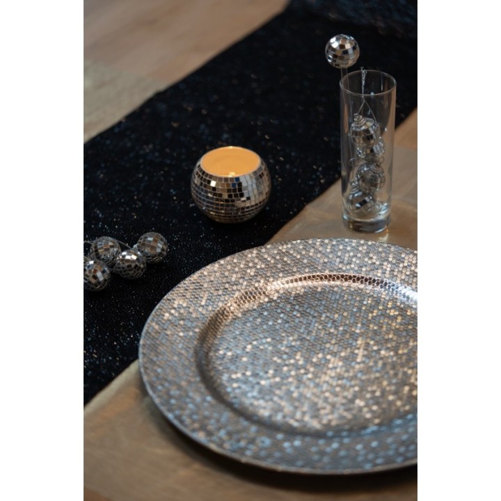 Sous assiette boule à facettes argent - vaisselle festive