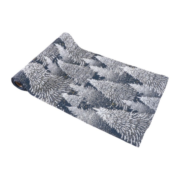 Chemin de table tissu bleu forêt enneigée 28CMSX3M - chemin de table