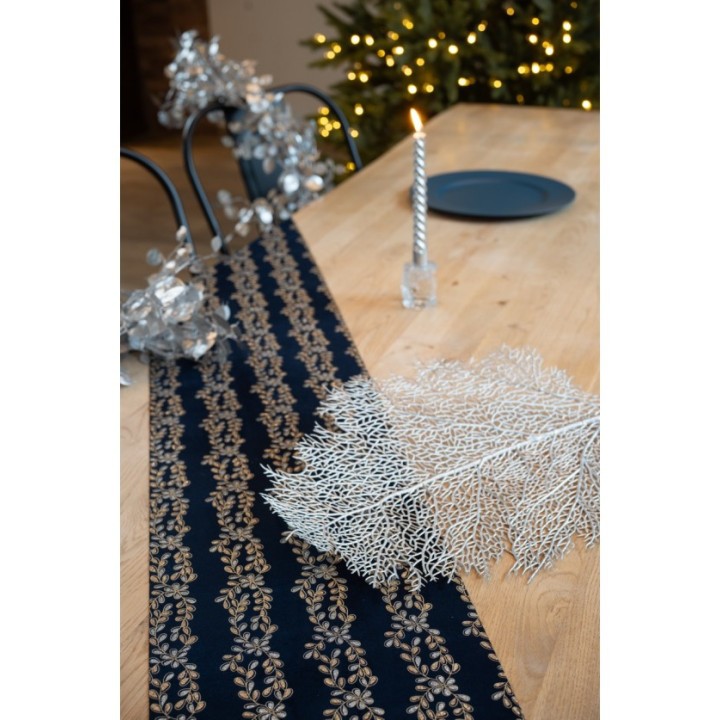 Chemin de table velours bleu céleste argent/ platine  28CMSX3M - chemin de table