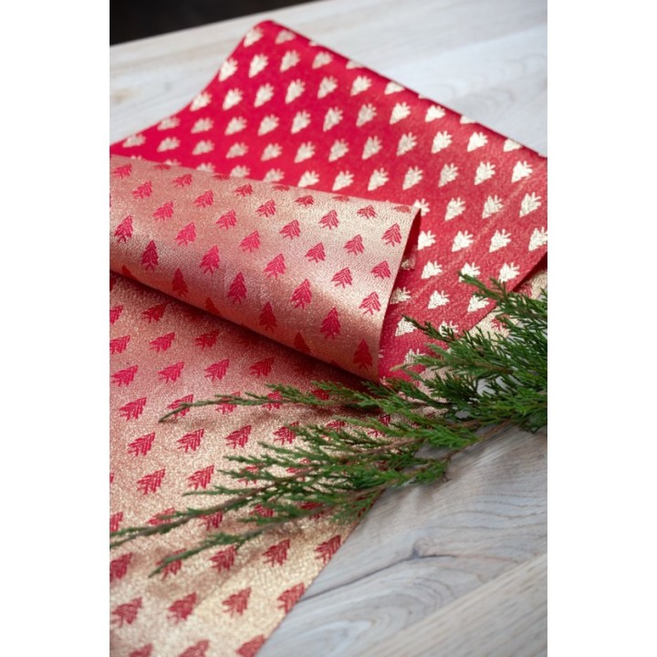 Chemin de table tissu rouge XMAS fairy réversible rouge/or  28CMSX3M - chemin de table