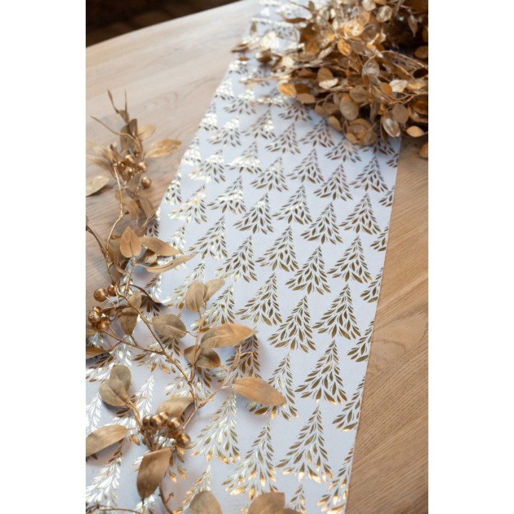 Chemin de table velours blanc tree symphony 28CMSX3M - chemin de table