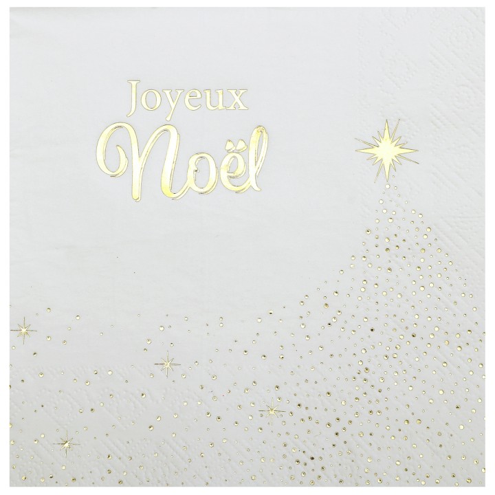 Serviettes blanches sapin de Noël scintillant - décoration de table Noël