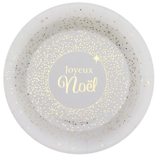 Assiettes blanches sapin Noël scintillant x10 - décoration table de Noël