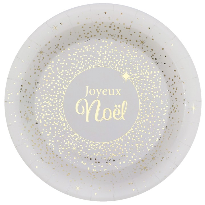 Assiettes blanches sapin Noël scintillant x10 - décoration table de Noël