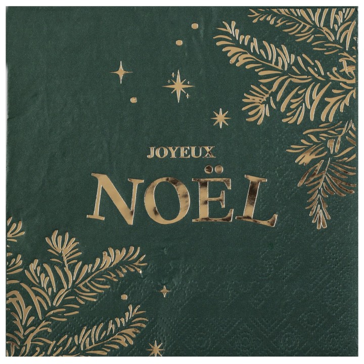 Serviettes "Joyeux Noël" feuilles dorées - décoration table noël